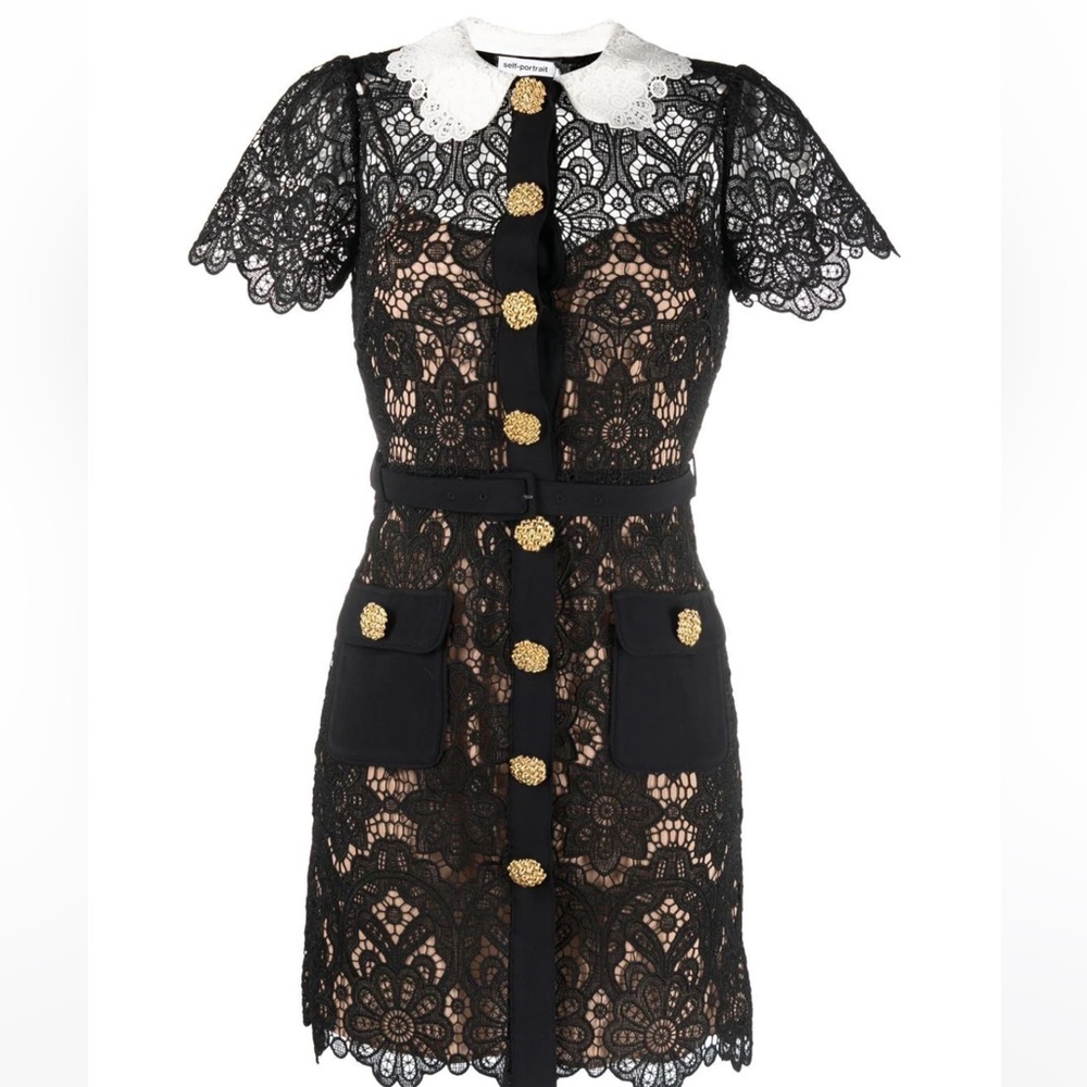 Self-Portrait Guipure Lace Peter-Pan Collar Minidress